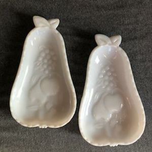 Pair Hazel Atlas Pear Shaped Milk Glass Candy / Serving Dishes